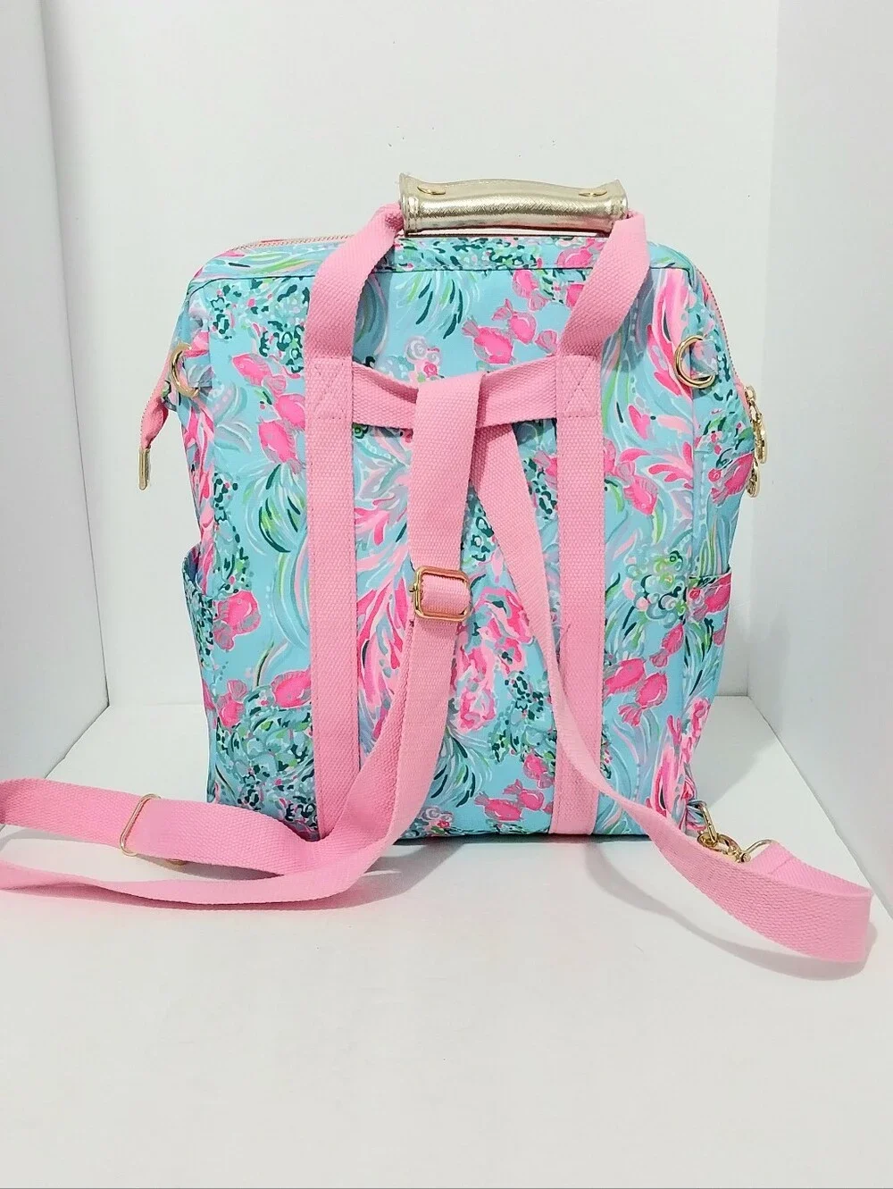 Floral Convertible Backpack Tote - Pink & Aqua by